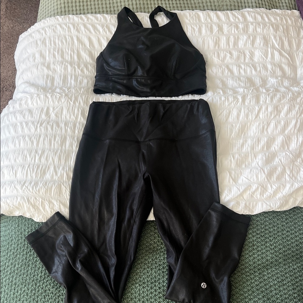 Lululemon Wunder Black Shimmer Set - Sports Bra & Leggings